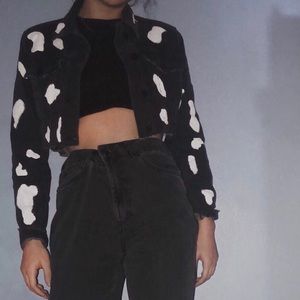 cow print jean jacket (cropped)